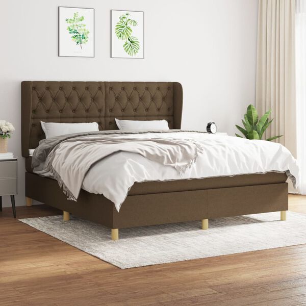 vidaXL Cama box spring con colch&oacute;n tela marr&oacute;n oscuro 160x200 cm