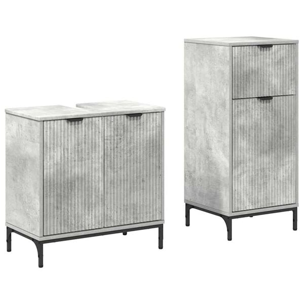 vidaXL Juego de muebles de ba&ntilde;o con caj&oacute;n 2 pcs Gris Concreto