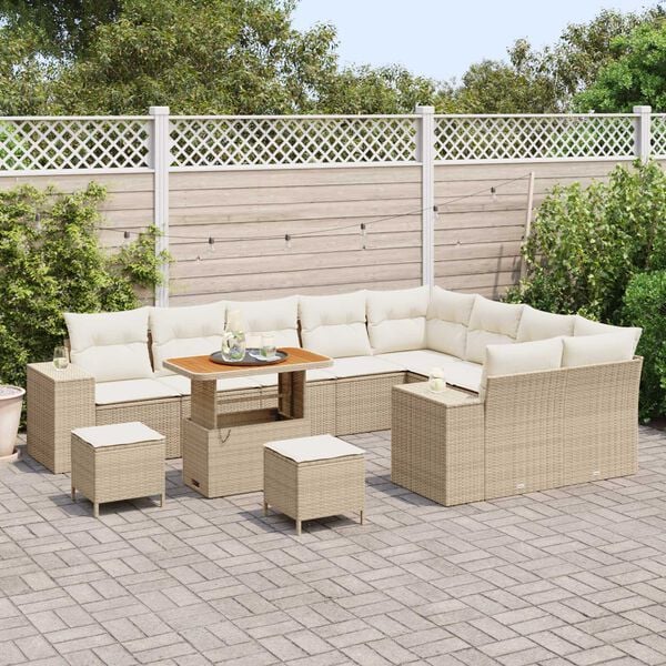 vidaXL Conjunto de sofá de jardín 12 pcs Beige ratán sintético