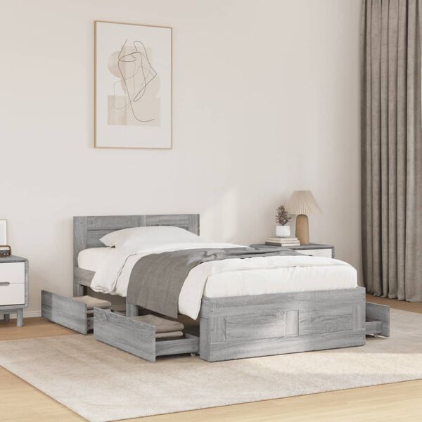 vidaXL Cama con cabecero madera de ingenier&iacute;a gris Sonoma 90x200 cm