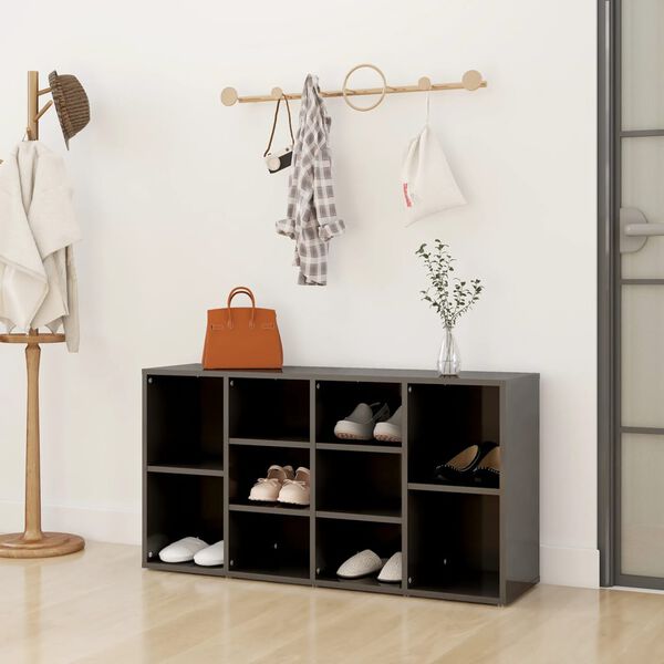 vidaXL Banco zapatero madera contrachapada gris brillo 103x30x55 cm