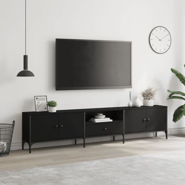 vidaXL Mueble de TV con caj&oacute;n madera de ingenier&iacute;a negro 200x25x44 cm