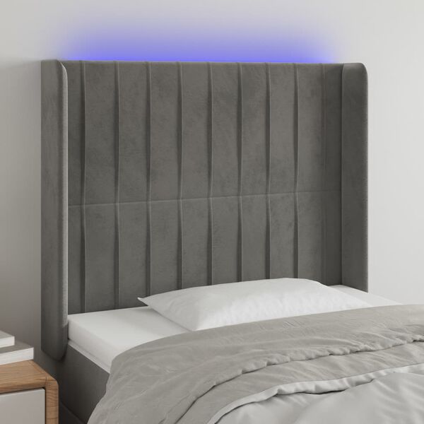 vidaXL Cabecero con LED de terciopelo gris claro 93x16x118/128 cm