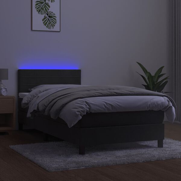 vidaXL Cama box spring colch&oacute;n y LED terciopelo gris oscuro 100x200 cm