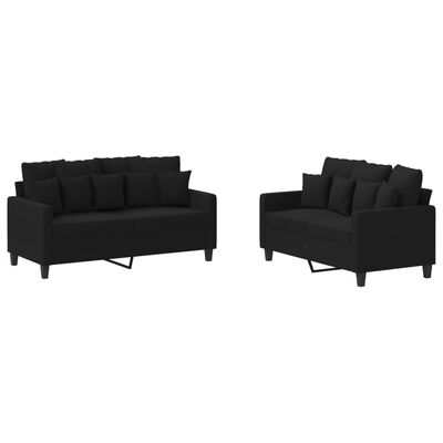 vidaXL Juego de sofás con cojines 2 piezas tela negro