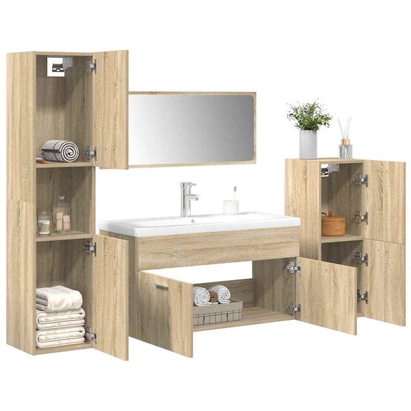 vidaXL Juego de muebles de ba&ntilde;o 5 pzas madera ingenier&iacute;a roble Sonoma
