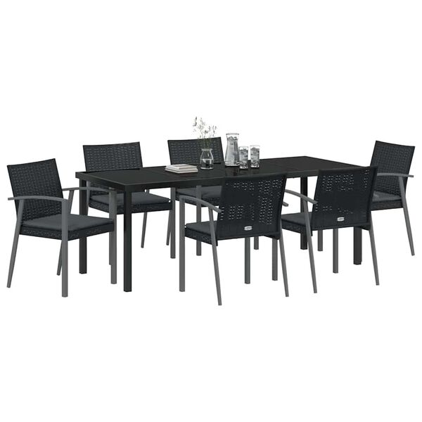 vidaXL Conjunto de Comedor de Jard&iacute;n 7 pcs Negro y Gris