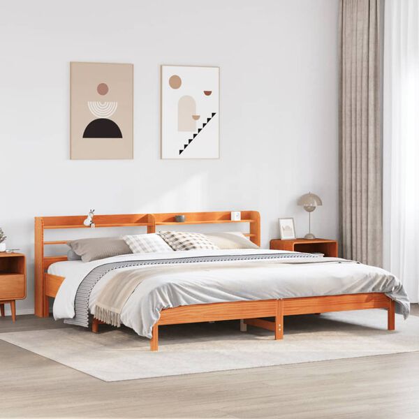 vidaXL Cama sin colch&oacute;n madera maciza de pino marr&oacute;n cera 200x200 cm