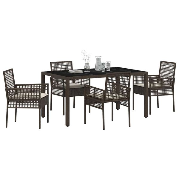vidaXL Conjunto de Comedor de Jard&iacute;n 5 pcs Marr&oacute;n rat&aacute;n sint&eacute;tico