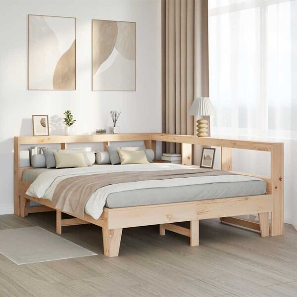 vidaXL Cama con estanter&iacute;a sin colch&oacute;n madera maciza de pino 140x200cm