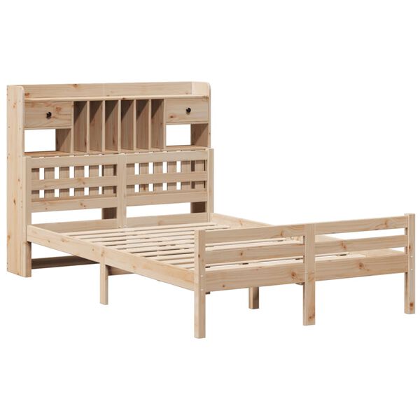 vidaXL Cama con estanter&iacute;a sin colch&oacute;n madera maciza de pino 135x190cm