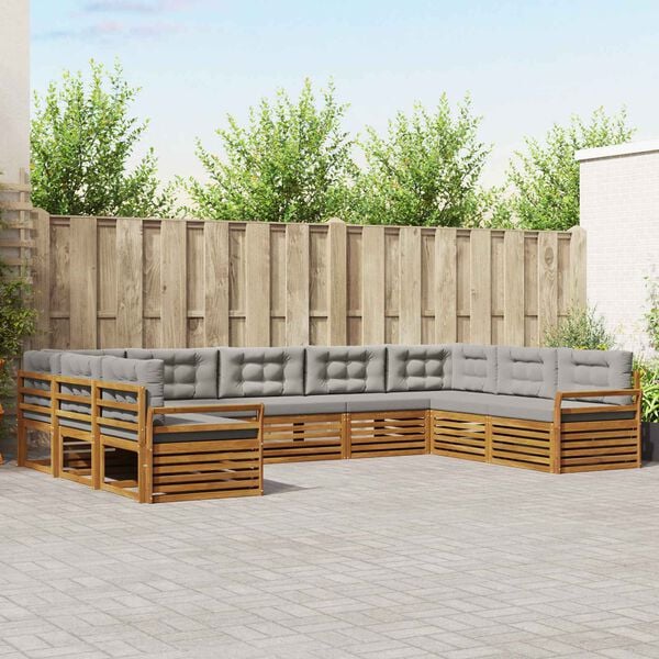 vidaXL Juegos de sof&aacute;s con coj&iacute;n 9 pcs Gris Natural y Claro