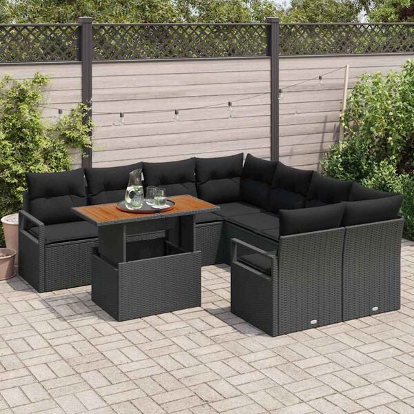 vidaXL Conjunto de Comedor de Jard&iacute;n con coj&iacute;n 9 pcs Negro y Marr&oacute;n
