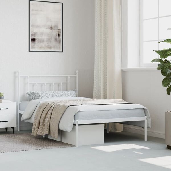 vidaXL Estructura cama sin colchón con cabecero metal blanco 107x203cm