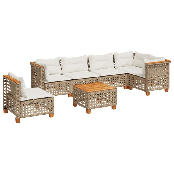 vidaXL Set sof&aacute;s de jard&iacute;n 7 piezas y cojines rat&aacute;n sint&eacute;tico beige