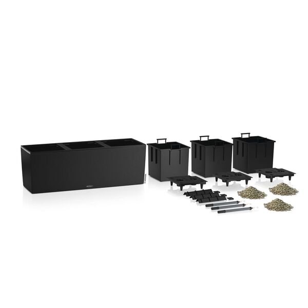 LECHUZA Jardinera TRIO Stone 30 ALL-IN-ONE negro grafito