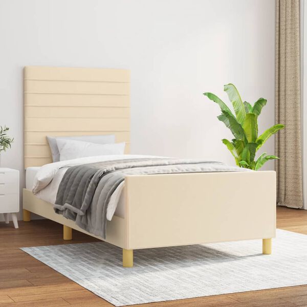 vidaXL Estructura de cama sin colch&oacute;n tela crema 100x200 cm