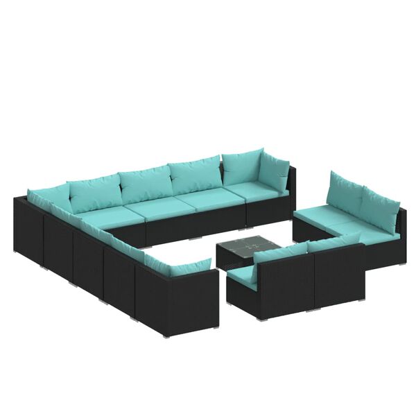 vidaXL Set de muebles de jard&iacute;n 14 pzas cojines rat&aacute;n sint&eacute;tico negro