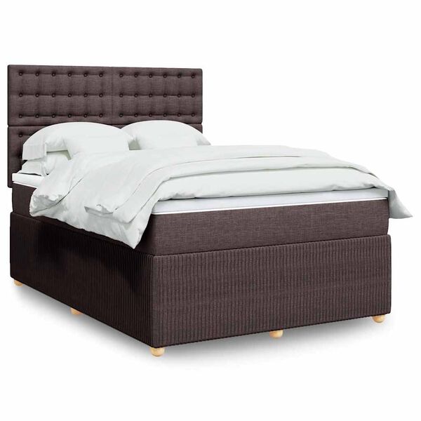 vidaXL Cama box spring con colch&oacute;n tela marr&oacute;n oscuro 140x190 cm