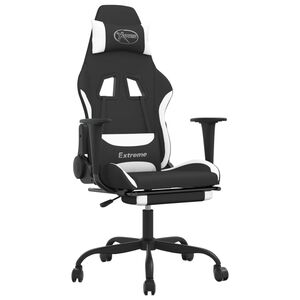 vidaXL Silla gaming con reposapi&eacute;s tela negro y blanco