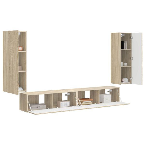 vidaXL Conjunto de mueble para TV de pared 4 pcs Roble Sonoma