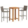 vidaXL Mesa y taburetes de jard&iacute;n 3 pzas madera acacia rat&aacute;n PE gris