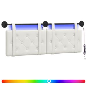 vidaXL Cabecero colgante Con luz LED Blanco Cuero sint&eacute;tico