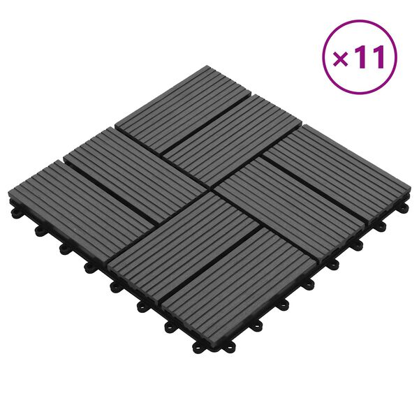 vidaXL Tile de Decking 11 pcs Gris 30 x 30 cm WPC