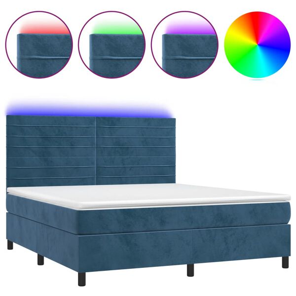 vidaXL Cama box spring colch&oacute;n y LED terciopelo azul oscuro 160x200 cm