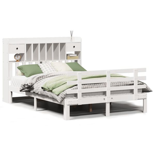 vidaXL Cama con estanter&iacute;a sin colch&oacute;n madera maciza blanca 150x200 cm