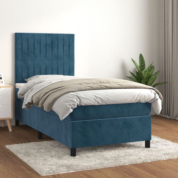 vidaXL Cama box spring con colch&oacute;n terciopelo azul oscuro 90x190 cm