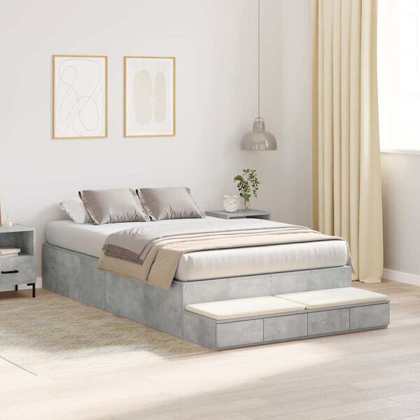 vidaXL Cama con almacenamiento con cajón Gris Concreto 120 cm