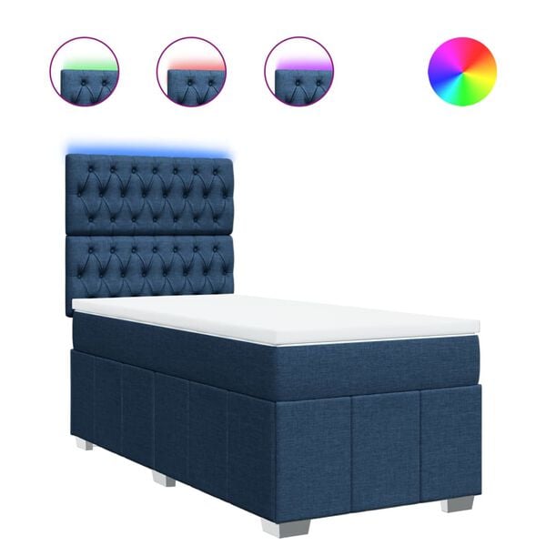 vidaXL Cama box spring con colchón tela azul 80x200 cm
