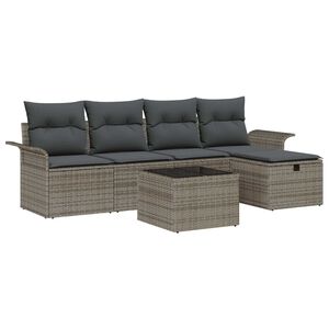 vidaXL Conjunto de sof&aacute;s de jard&iacute;n 6 uds. Gris rat&aacute;n sint&eacute;tico