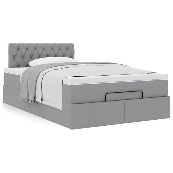 vidaXL Cama otomana con colch&oacute;n gris claro 120x200 cm tela