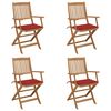 vidaXL Sillas de jard&iacute;n plegables 4 uds y cojines madera maciza acacia