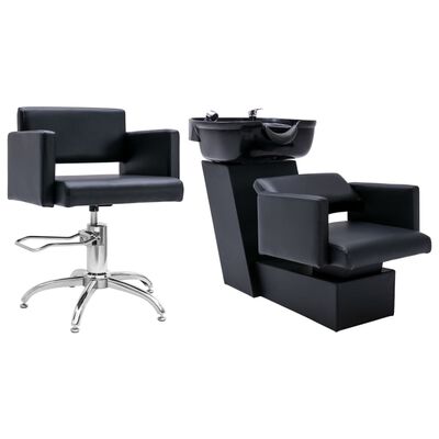 vidaXL Lavacabezas y sillón de peluquería de cuero sintético
