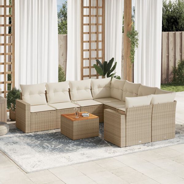 vidaXL Set de sofás de jardín 9 pzas con cojines ratán sintético beige