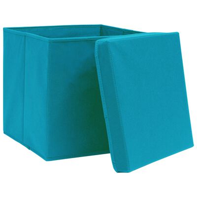 vidaXL Caja de almacenaje con tapa 4 uds tela azul celeste 32x32x32 cm