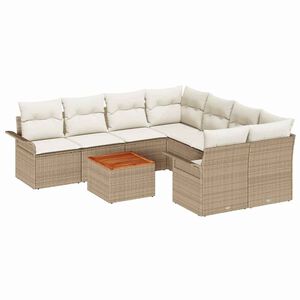vidaXL Conjunto de sof&aacute;s de jard&iacute;n 9 pcs Beige rat&aacute;n sint&eacute;tico
