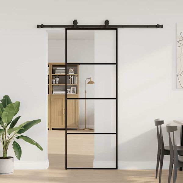 vidaXL Puerta corredera con juego herrajes negro 76x205 cm ESG vidrio