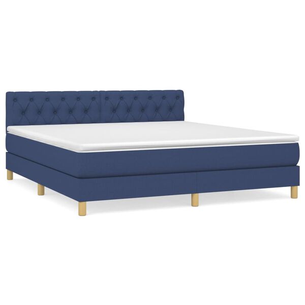 vidaXL Cama box spring con colch&oacute;n tela azul 160x200 cm