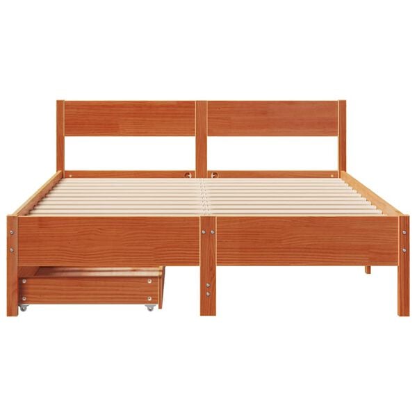 vidaXL Cama sin colch&oacute;n madera maciza pino marr&oacute;n cera 150x200 cm