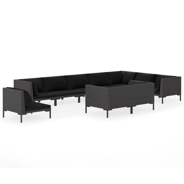 vidaXL Muebles de jard&iacute;n 10 pzas y cojines rat&aacute;n sint&eacute;tico gris oscuro
