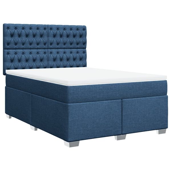 vidaXL Cama box spring con colch&oacute;n tela azul 160x200 cm