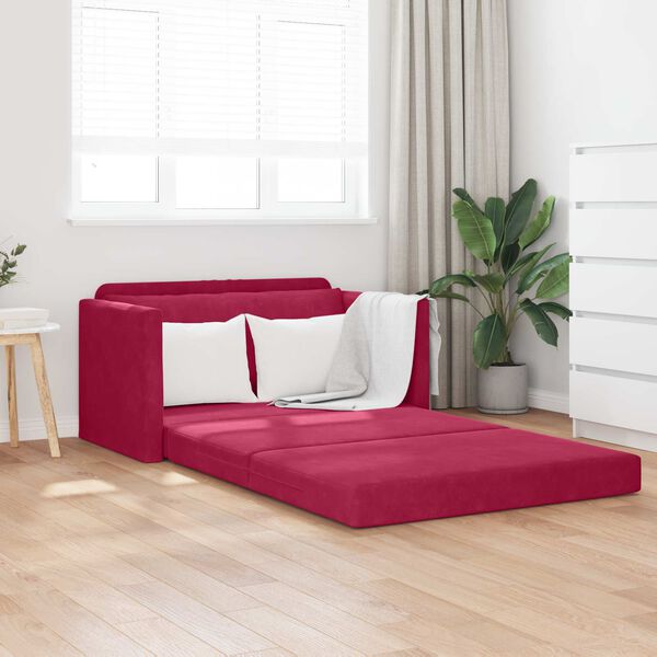 vidaXL Sof&aacute; cama 110cm Rojo vino Terciopelo