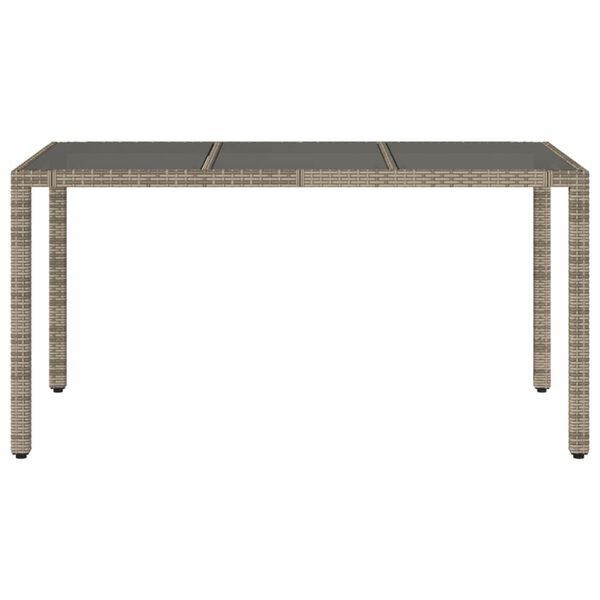 vidaXL Mesa de jard&iacute;n superficie de vidrio rat&aacute;n PE gris 150x90x75 cm