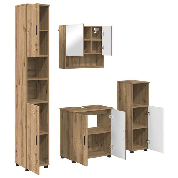 vidaXL Juego de muebles de ba&ntilde;o con puerta 4 pcs Roble artesanal