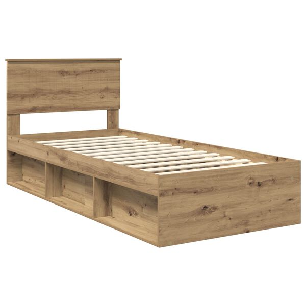 vidaXL Estructura de cama con cabecera Roble Artesanal 90 x 200 cm