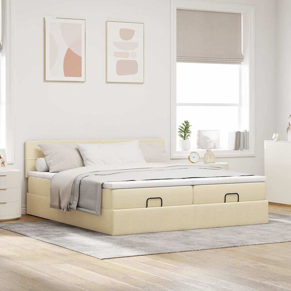 vidaXL Estructura de cama otomana con colchones tela crema 200x200cm